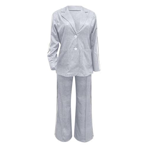 Womens 2 Piece Outfits Double Breasted Blazer and Wide Leg Work Pants Casual Blazer Sets Dressy Suits with Pockets3