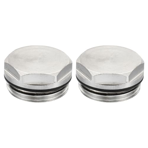 PATIKIL 3/4 Inch BSP Male Thread Blank Cap Manual Radiator Air Vent Plug, 2 Pack Nickel Plated Brass Plugs for Radiator Heater Silver