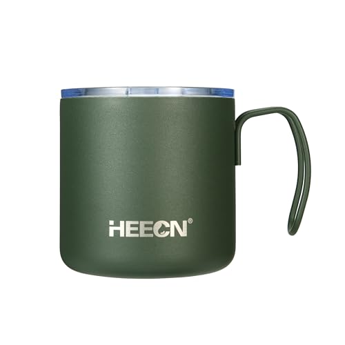 HEECN® Taza de acero inoxidable para exteriores con tapa de doble pared aislante – 450 ml/330 ml, ligero y a prueba de fugas (certificado LFGB), verde HESS-051 (330 ml, deportivo)