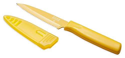 Kuhn Rikon COLORI Serrated Paring Knife with Safety Sheath, 4 inch/10.16 cm Blade