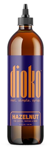 Image of Dioko Simple Syrup, 12 fl. oz Premium Coffee & Dessert Syrup with Easy Pour Spout | No Artificial Dyes or Colors | Perfect for Lattes, Iced Coffee, Cocktails, Pancakes & More (Hazelnut)