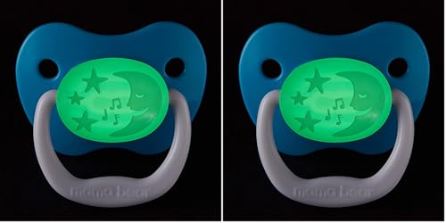 Image of Amazon Brand - Mama Bear Glow-in-The-Dark Baby Pacifier, Stage 2 (6-12M), BPA Free, Assorted Colors, 4 Count (Pack of 2)