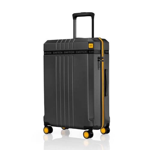 Image of SNITCH VITTO Medium Size Black Polycarbonate Hard Travel Suitcase - Suitcase Medium Size & Luggage with 8 Wheels, Premium Lock, Wet Pouch & Free Shoe Bag