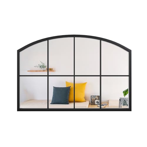 GIFTTROVE Arched Window Mirror, Matte Black Windowpane Wall Mirror, Wide