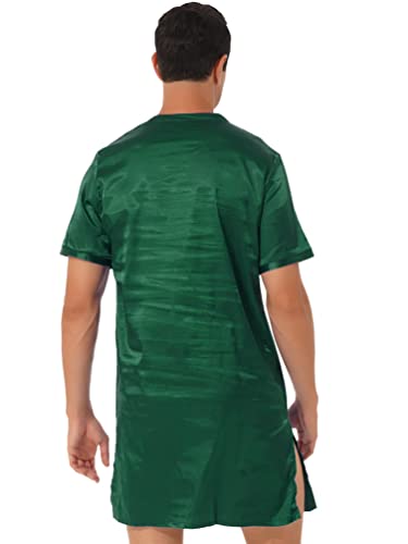 iiniim Men's Silk Satin Nightwear Short Sleeve V-Neck Pajamas Sleep Shirt Sleepwear Nightgown Sleepwear3