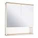 Produktbild BadeDu ARC Spiegelschrank mit zusätzlicher Ablage  Alibertschrank für das Badezimmer (60 cm x 65 cm x 16 cm)  Badezimmer-Spiegelschrank mit Holz in Weiß und Eiche
