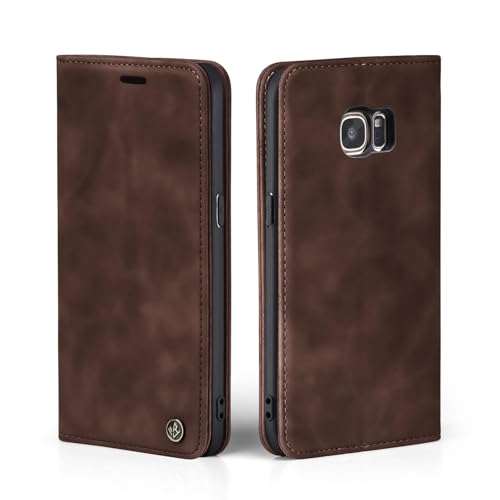 LBH Handyhülle für Samsung Galaxy S7 in Dunkelbraun mit Karten- und Geldfach Smartphone Hülle mit Standfunktion Flip Case Schutzhülle Magnetverschluss Vintage