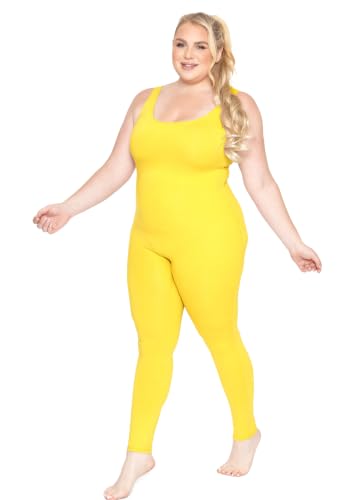 Image of STRETCH IS COMFORT Womens Plus Size Tank Unitard Athletic Rompers For Women | 95% cotton 5% spandex, round neckline, sleeveless straps, U-back, seamless front, one piece outfits for women, workout romper