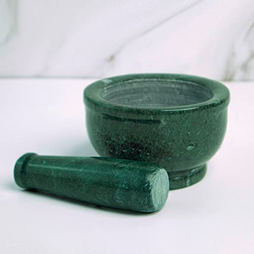 HANDICRAFT BAZAAR Marble Mortar and Pestle Green 5 Inch | Imam Dasta, Kharal, Kundi, Okhli
