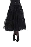 Malco Modes Tea-Length Chiffon Crinoline Petticoat Underskirt Full Slip w/ Lace,Black,X-Large