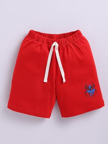 Image of Little Ninja Pure Cotton Knee Length Half Sleeve With Pocket Spider Man Printed Tee & Shorts Set - Yellow 0-6M