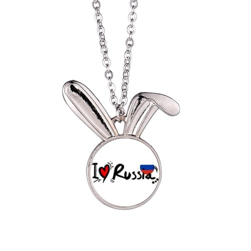 Collier lapin I Love Russia en argent avec pendentif gravé pour femme