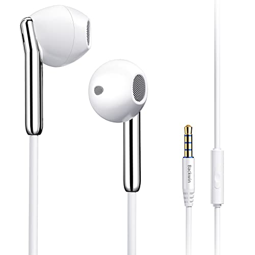Kabelgebundene Ohrhörer, Backwin Ohrhörer kabelgebunden, Geräuschunterdrückung mit Mikrofon, leistungsstark, schwerer Bass, High Definition, passend für alle 3,5-mm-Klinken, Ohrpolster S/M/L, (weiß) Cover