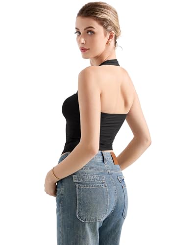 SUUKSESS Women Double Lined Halter Going Out Tops Open Back Basic Cami Tank Tops2
