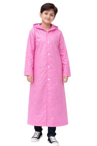 Image of Nephar Boys & Girls Waterproof Hooded Raincoat | Long Rain Protection Jacket | Lightweight Windproof Monsoon Wear | Kids Outdoor Rain Coat