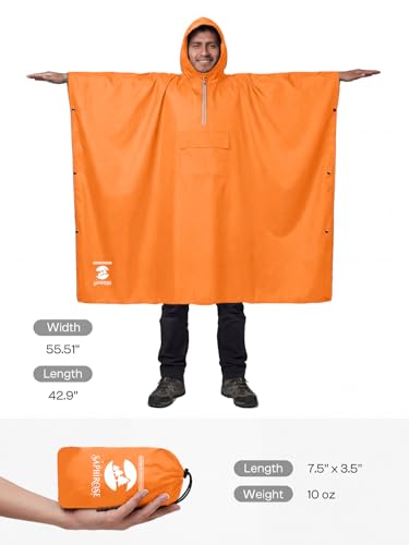 Image of SaphiRose Hooded Rain Poncho Waterproof Raincoat Jacket for Men Women Adults