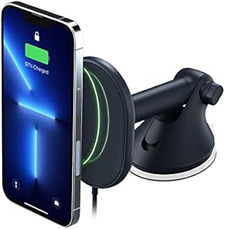 iOttie Velox Magnetic Wireless Charging Car Mount Windshield & Dashboard Phone Holder Mount. MagSafe Compatible for iPhone 12, 13, 12/13 Mini, Pro, Pro Max (Power Supply Included)