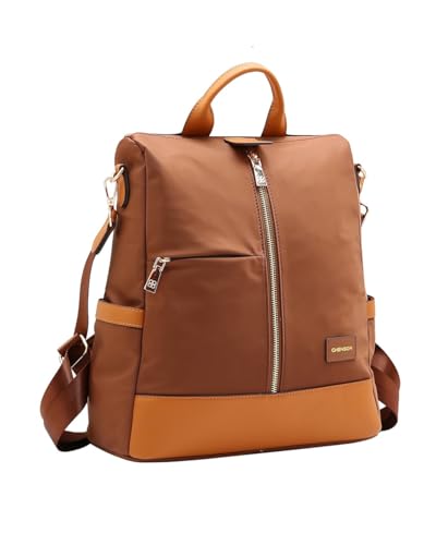 Chenson Mochila Feminina Anti-furto Twill Nylon Café Média Elegante e Versátil para Rotina