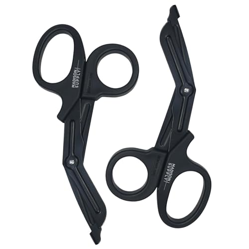 Madison Supply Medical Scissors, EMT and Trauma Shears - 7.5-Inch Bandage Scissors, Stainless Steel Medical Shears - Fluoride-Coated Blades for First Responders, Nurses, and Doctors (2 Pack, Black)