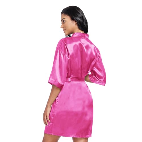 Image of Women's Short Satin Robes Lightweight Silky V-Neck Sleepwear Wedding Bridal Party Bride Bridesmaid Bathrobes