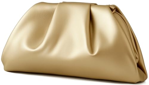 Image of Women's Woven Evening Bag Ruched Dumpling Clutch Purse Detachable Chain Crossbody Bag