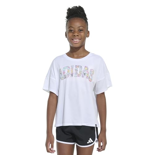 adidas Girls' Short Sleeve Drop Shoulder Graphic Tee Shirt3