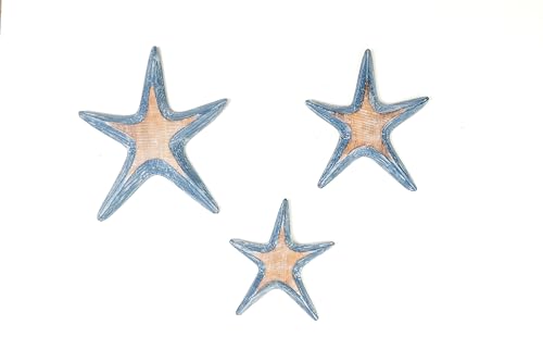 Set 3 étoiles bois bleu objet déco murale nordique maison
