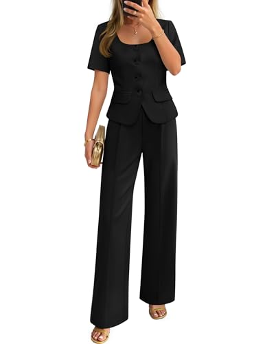 ZESICA Women's Summer Two Pieces Suits Set 2026 Short Sleeve