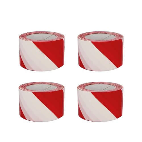 Amig - Pack de 4 Cintas de Balizamiento - Para Señalización y Advertencia de Peligro - Resistentes al Agua y Flexibles - Polietileno de Baja Densidad LDPE - 70mm x 200m - Cinta Rojo y Blanco