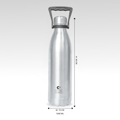 Image of Clay Craft VACBOTT Stark Double Walled 18 Hours Hot and 24 Hours Cold Water Flask Bottle-1500ML, 2-Piece(Silver) Leak Proof|Easy to Carry|Gym Bottle|Home|Kitchen|Hiking|Travel Bottle|BIS Certified