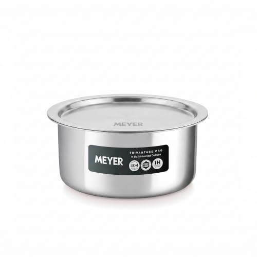 Image of Meyer Triply Stainless Steel Tope with SS 304 Lid | Healthy, Non Toxic | Extended Grip | Bhagona | Tapeli | Patila | for Boiling Milk /Water | 18CM /2.3 litres Capacity | 10 Year Warranty | Silver