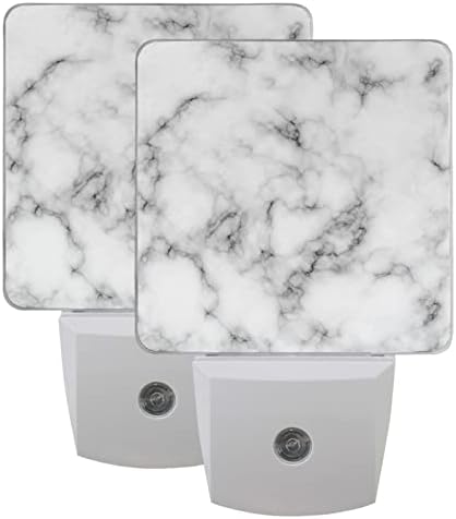 Vdsrup Marble Night Light Set of 2 Black White Stone Plug in LED Nightlights Auto Dusk-to-Dawn Sensor Lamp for Bedroom Bathroom Kitchen Hallway Stairs