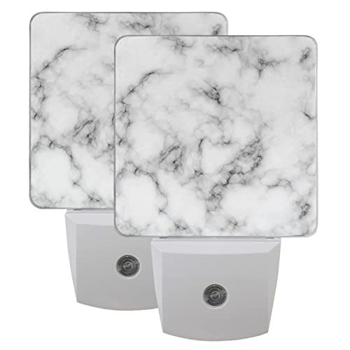 Vdsrup Marble Night Light Set Of 2 Black White Stone Plug In Led Nightlights Auto Dusk-To-Dawn Sensor Lamp For Bedroom Bathroom Kitchen Hallway Stairs #TOP2