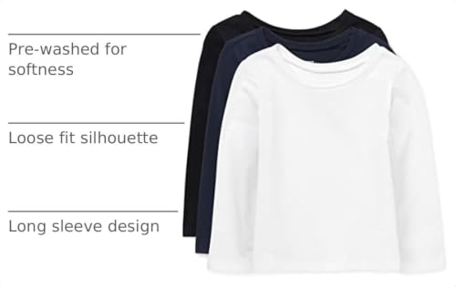 The Children's Place baby girls And Toddler Long Sleeve Basic Layering T-shirt T Shirt, Black/Tidal/White 3 Pack, 5T US - image 4