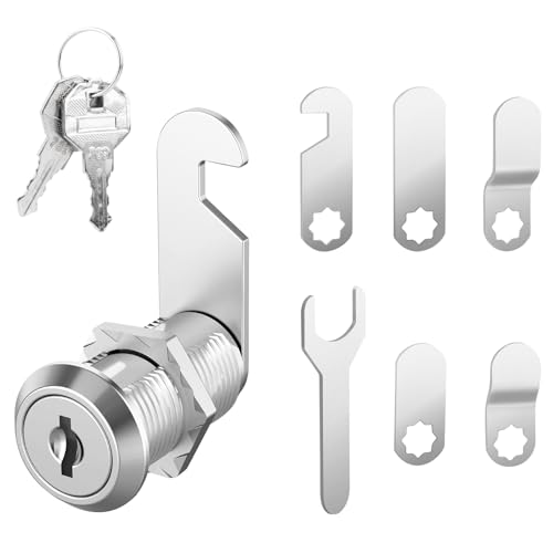 MXTIMWAN Cerradura Universal 16 mm para Buzón, Taquilla, Armario y Cajones - Con 5 Placas Diferentes y 2 Llaves - Seguridad para Muebles