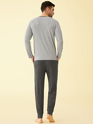 Latuza Men's Viscose Pajamas Set Henley Long Sleeves Top Pants3