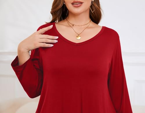 Image of LARACE Tunics 3 /4 Sleeve Plus Size Tops for Women V Neck Loose Fit Flowy Clothing for Leggings
