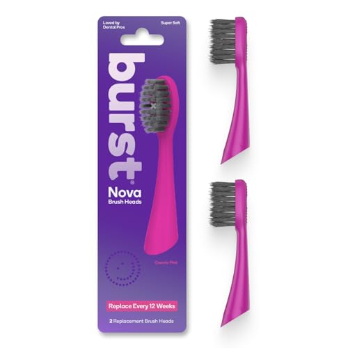 BURST Replacement Heads for Nova Sonic Toothbrush (Pink) | Super-Soft Bristles Reduce Risk of Abrasion & Irritation | Tapered Ends Reach Below The Gumline | for a Whiter Brighter Smile