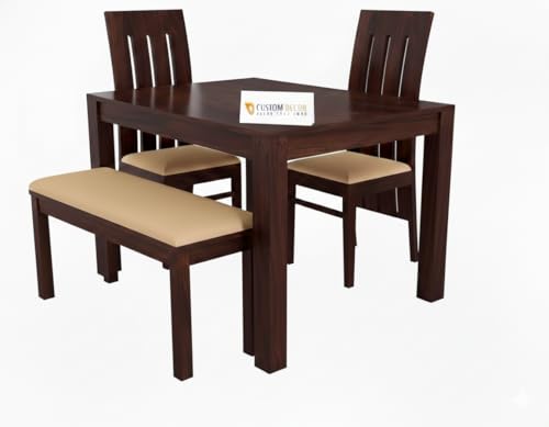 Image of RECTART Solid Wood Dining Table Set with Chairs for Living Room Home | Wooden Dining Room Sets Furniture for Hotels and Restaurants | (Walnut Foster, 4 Seater with Bench)