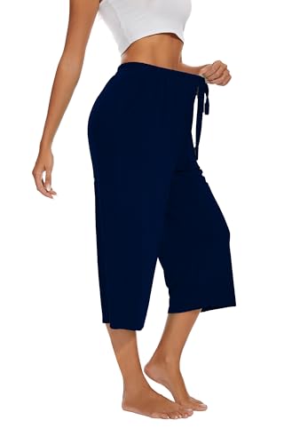 Image of Kabento 2 Pack Womens Pajama Pants Capri Sleep Lounge Pants Drawstring Pj Bottoms with Pockets