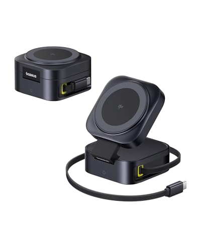 Image of Baseus PicoGo Series 2-in-1 Magnetic Wireless Charger Qi2 67W Cosmic Black (USB-C to USB-C 100W Cable Included)