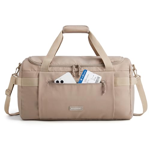 BAGSMART Travel Duffel Bags with Dividers 32L Gym Duffle Bag with Laptop Compartment Carry On Weekender Overnight Bag Shoe Bag PVC Wet Pocket Brown