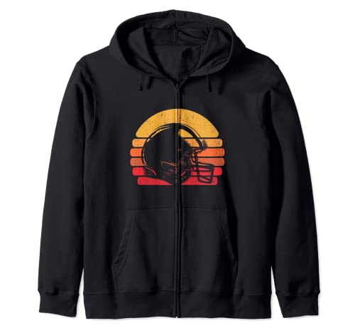 Retro American Football Team - Vintage Football Player Zip Hoodie, Black, S