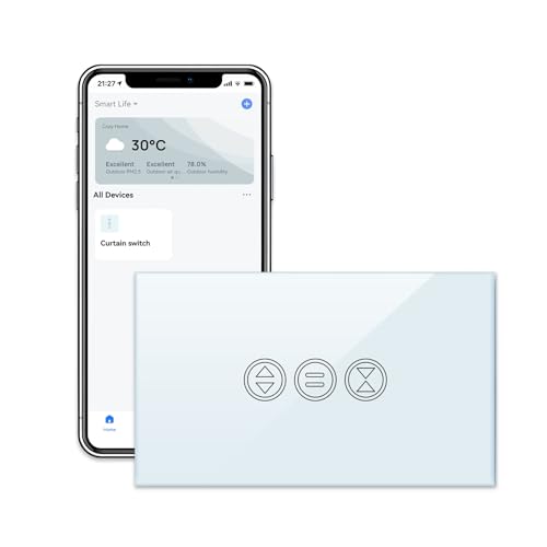 LoraTap Interruttore WiFi per Tenda, Interruttore Tattile Controllo APP o Vocale di Alexa Echo e Google Home, Interruttore Timer Telecomando per 600W CA Persiane Avvolgibili e Tapparelle Motore