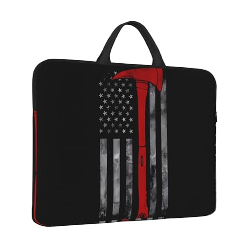 Firefighter Axe Red Line Flag 14in Laptop Case Sleeve Bag - Carrying Business Travels, Office – Features Shoulder Messenger, Briefcase2