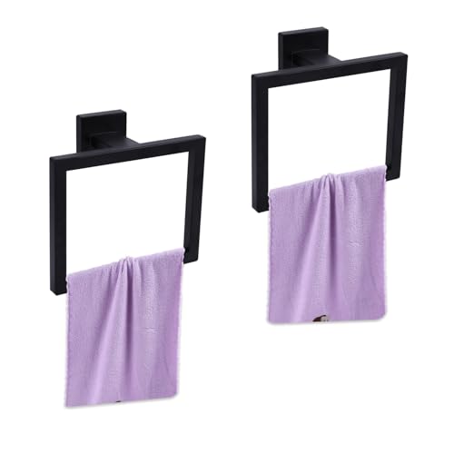 2uds Toallero para Baño, Negro Mate Cuadrado Aro para Toalla Acero Inoxidable Montaje en Pared Toallero Colgador de Toallas Barra para Toallas para el Hogar la Cocina el Baño el Lavabo