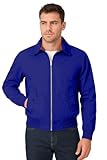 Party HuB Veste classique Harington pour homme - Style rétro - Avec fermeture éclair - Doublure à carreaux - Coupe-vent léger - Manches longues - Vêtement d'extérieur décontracté, bleu marine, S