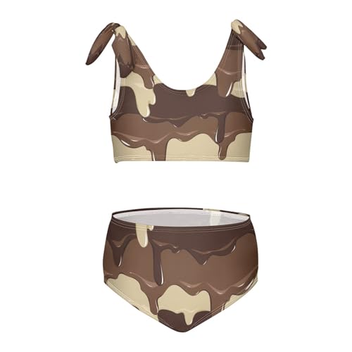 QUGRL Flowing Chocolate Ice Cream Girls Swimsuit Bikini Set Kids Bathing Suits for Girls 2 Piece Bowknot Swimwear Tankini Hawaiian 7-8 Years