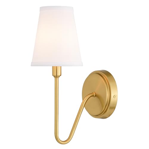 VAXCEL Briar 1 Light Gold Brass Traditional Wall Sconce White Linen Shade