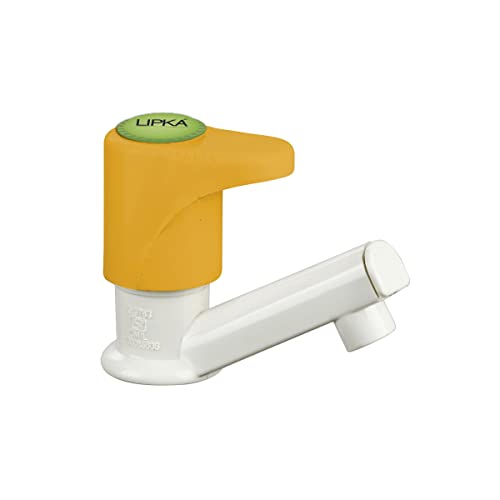 Image of LIPKA Sunflow Pillar Tap Faucet | PTMT Water Tap | Ivory /Yellow Color | Plastic | Polished